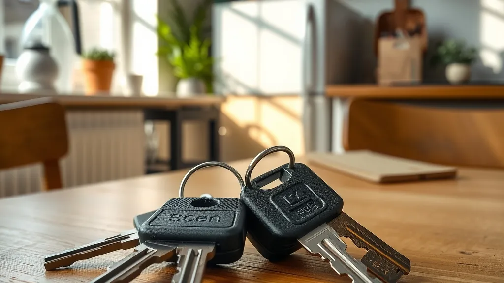 Twee losse sleutelbossen apart van elkaar op een houten keukentafel